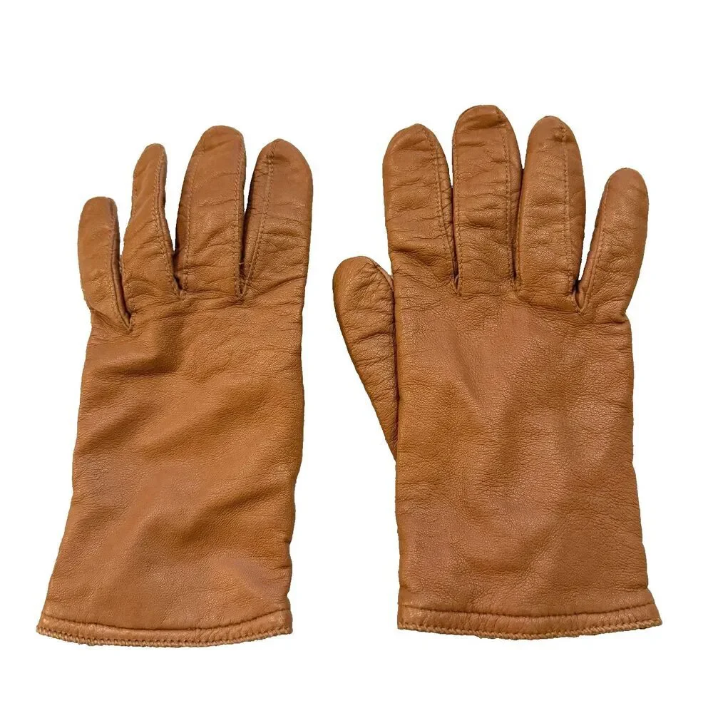 Isotoner Brown Leather Women 8 Gloves Knit Lined Casual Vintage Camel Classic - Picture 1 of 8